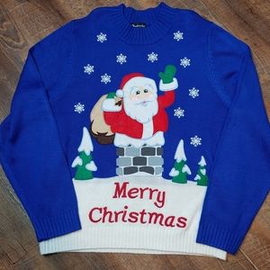 Skedouche Ladies Christmas Blue embroidered Rooftop Santa Size XXXL